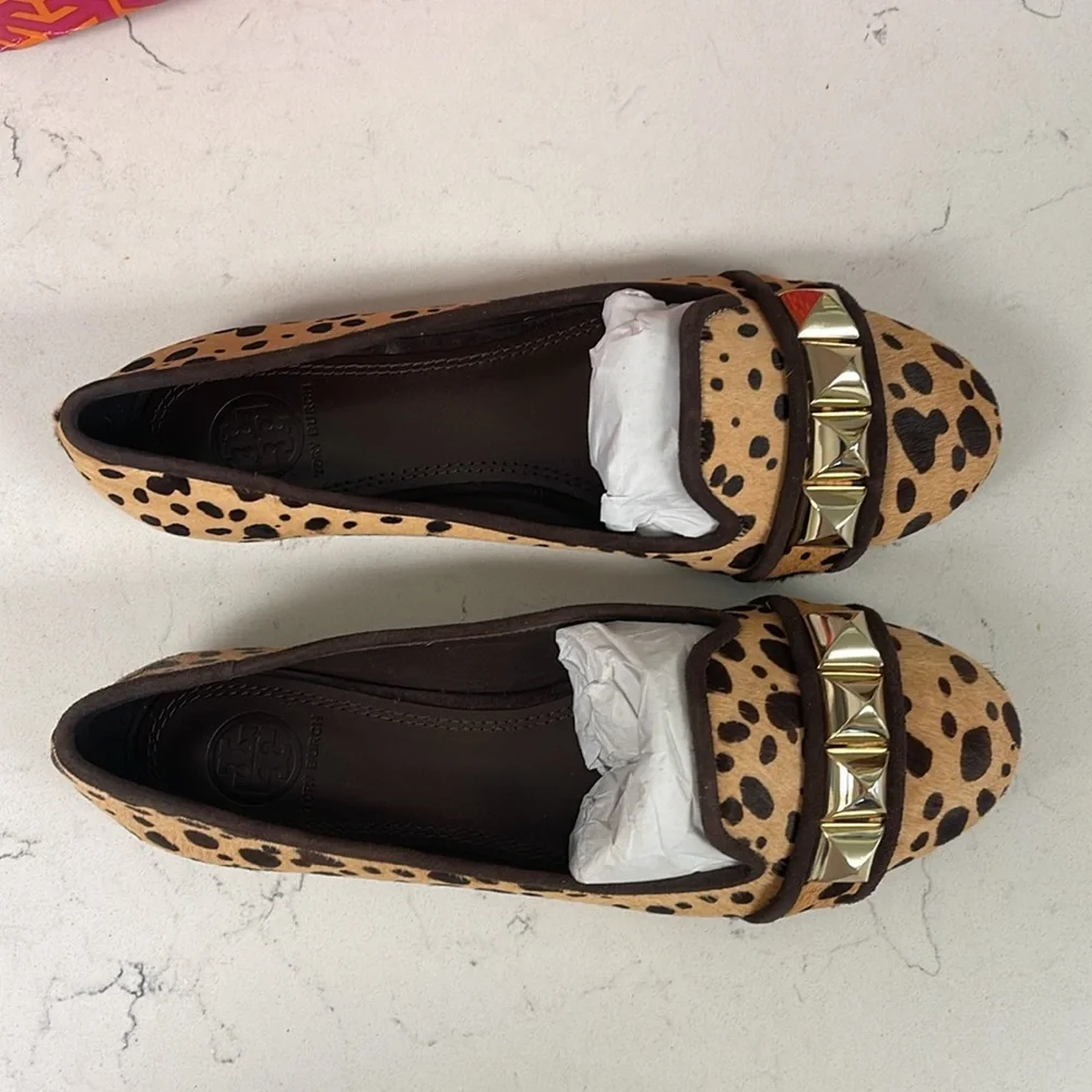 Tory Burch Asher Smoking Slipper - Cheetah Print - Calf Hair Size 7 NEW